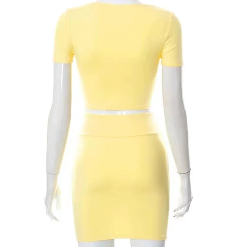Neck Slim Fit Crop Top Short Skirt Running Yoga Sportswear