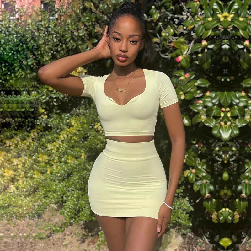 Neck Slim Fit Crop Top Short Skirt Running Yoga Sportswear