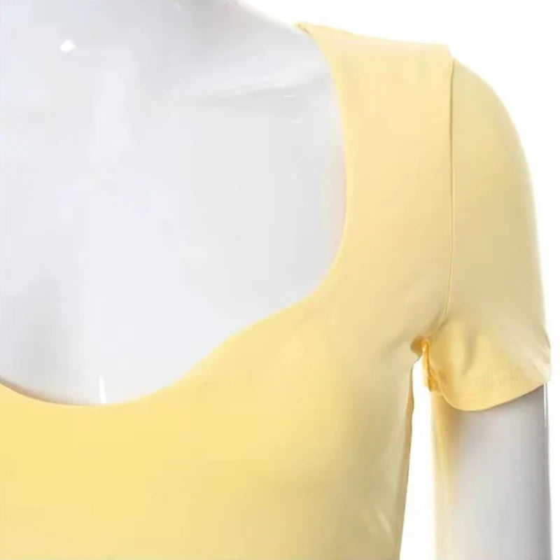 Neck Slim Fit Crop Top Short Skirt Running Yoga Sportswear