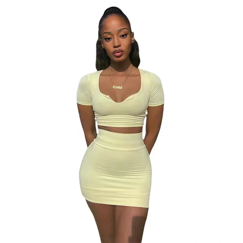 Neck Slim Fit Crop Top Short Skirt Running Yoga Sportswear