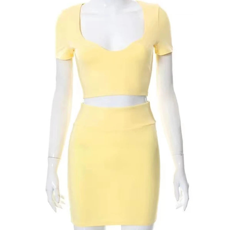 Neck Slim Fit Crop Top Short Skirt Running Yoga Sportswear