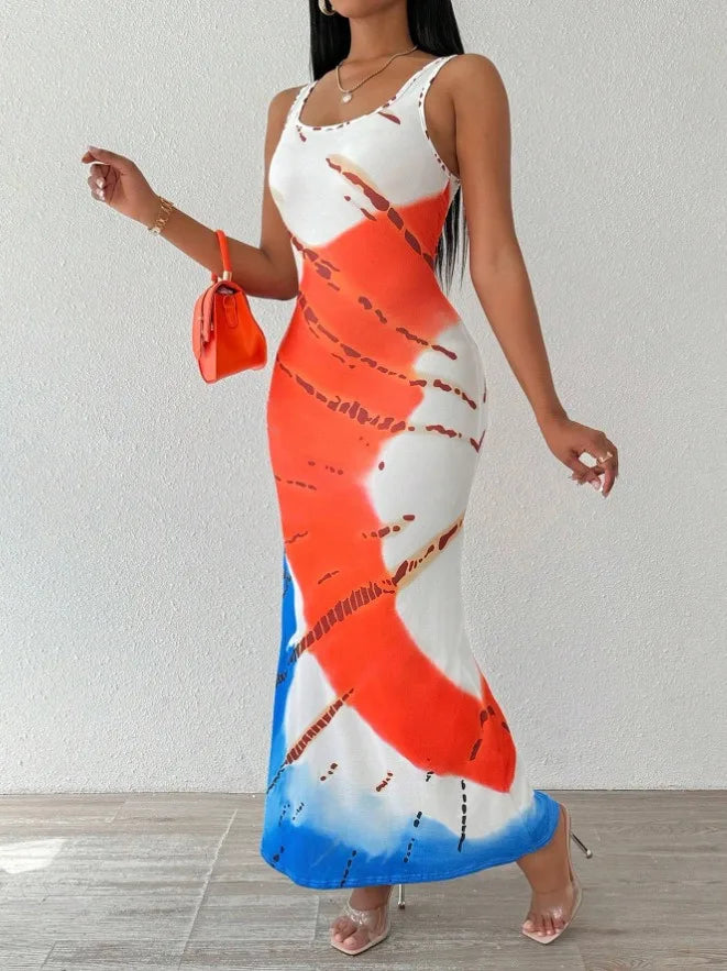 Chic plus-size tie-dye print dress for women