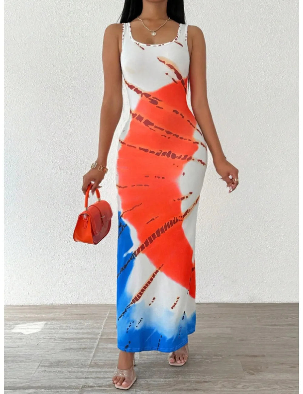Chic plus-size tie-dye print dress for women