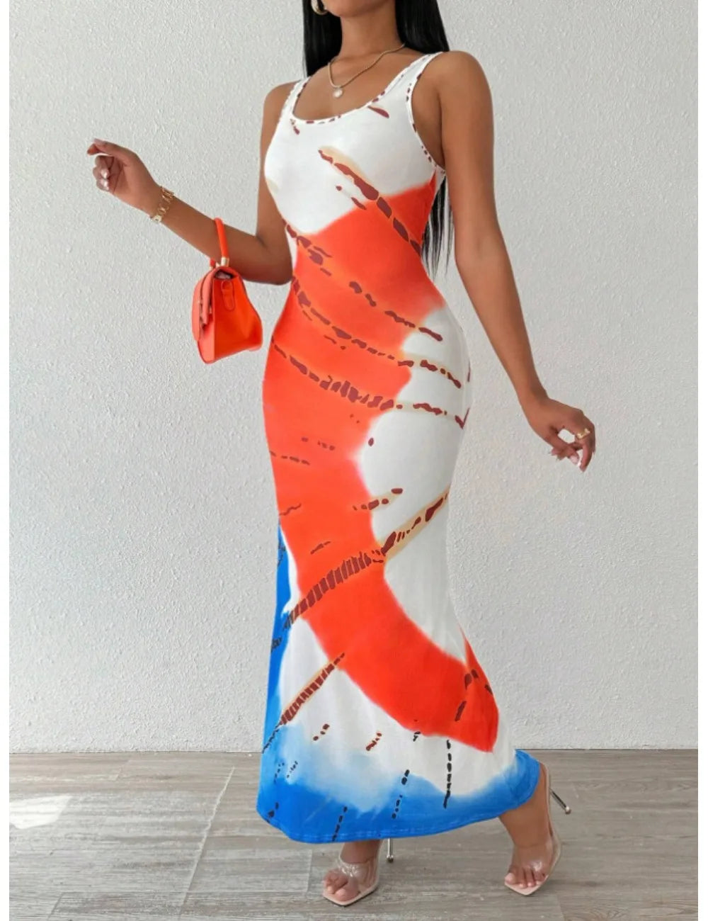 Chic plus-size tie-dye print dress for women