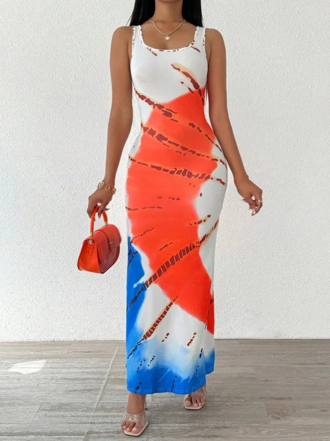 Chic plus-size tie-dye print dress for women
