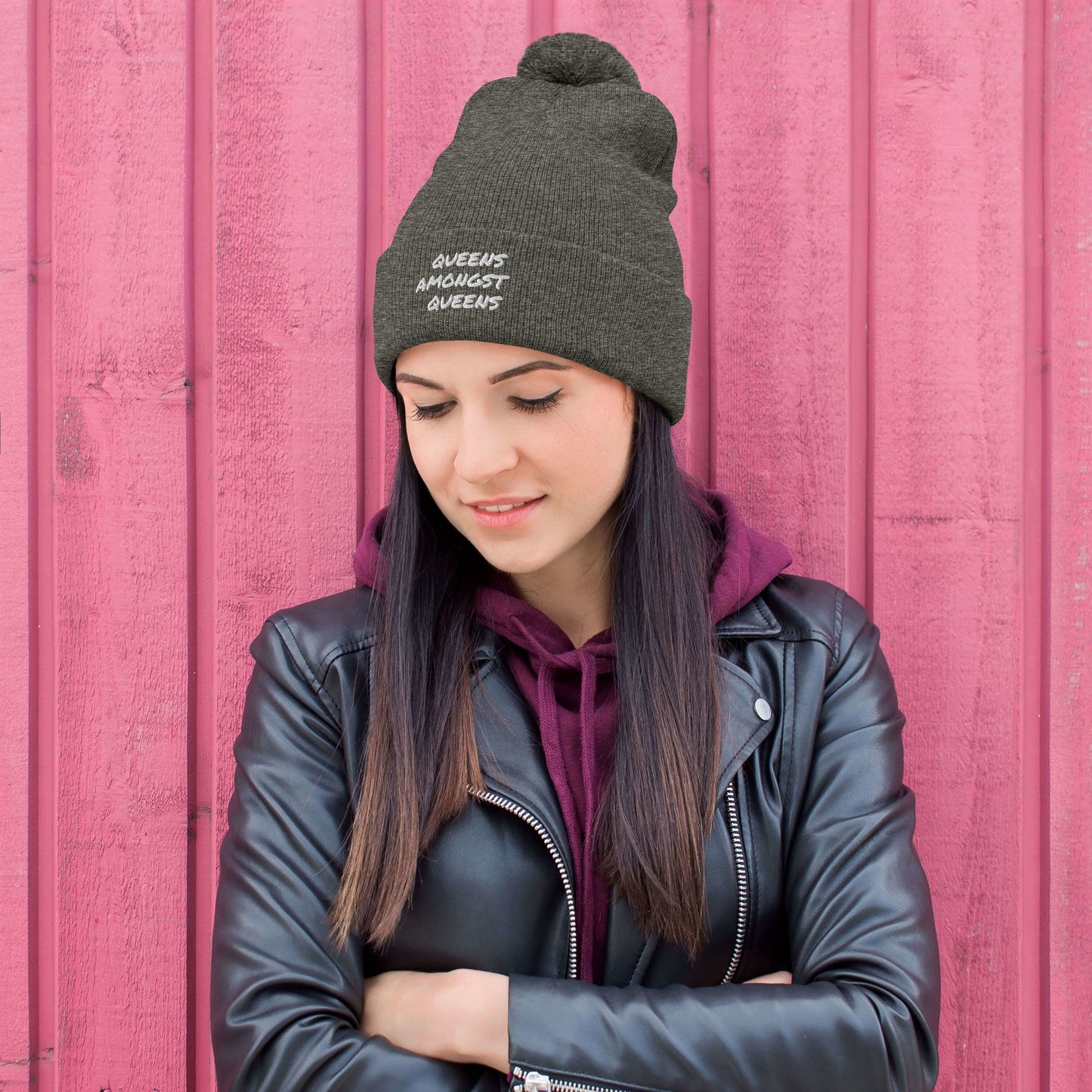 QUEENS AMONGST QUEENS Pom-Pom Beanie - MobbMall