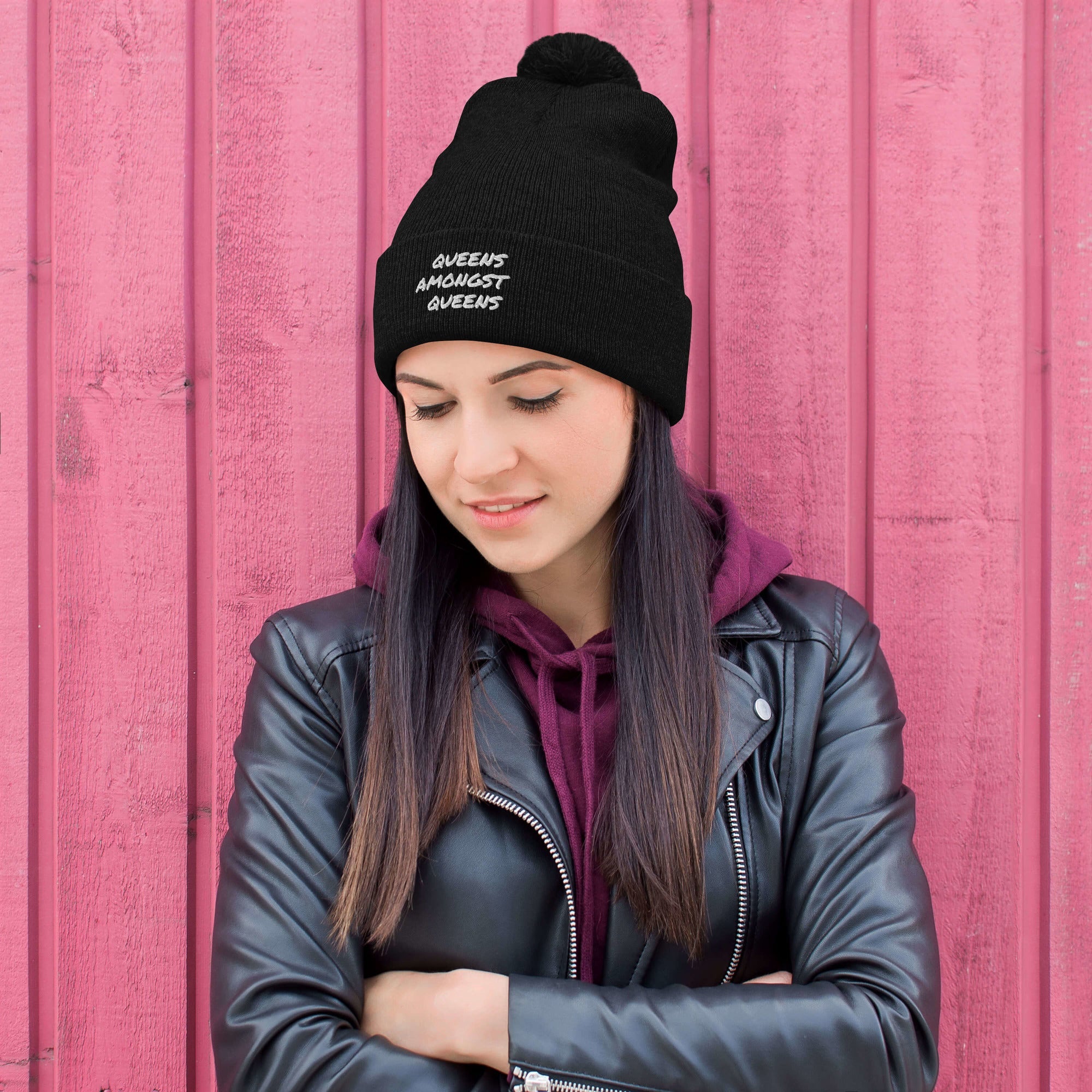QUEENS AMONGST QUEENS Pom-Pom Beanie - MobbMall